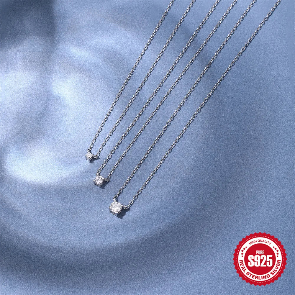 BOAKO 925 Sterling Silver Four Prong Setting Moissanite Pendant Necklace for Women Wedding Bridal Jewelry Personalities Luxury