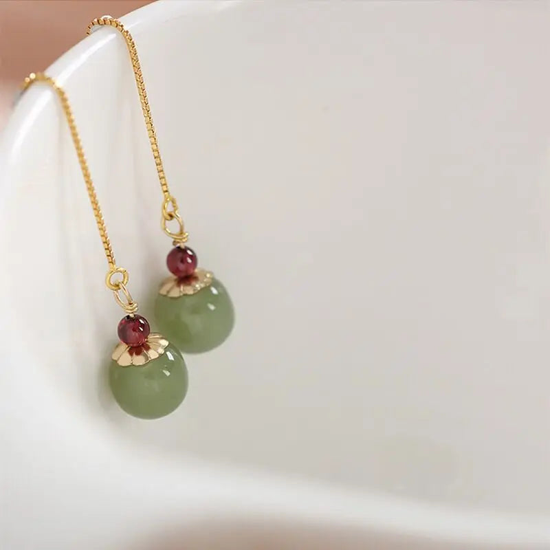 VENTFILLE Gold Color Hetian Jade Earrings for Women Green Round Jewelry Girls Gift Dropshipping Wholesale