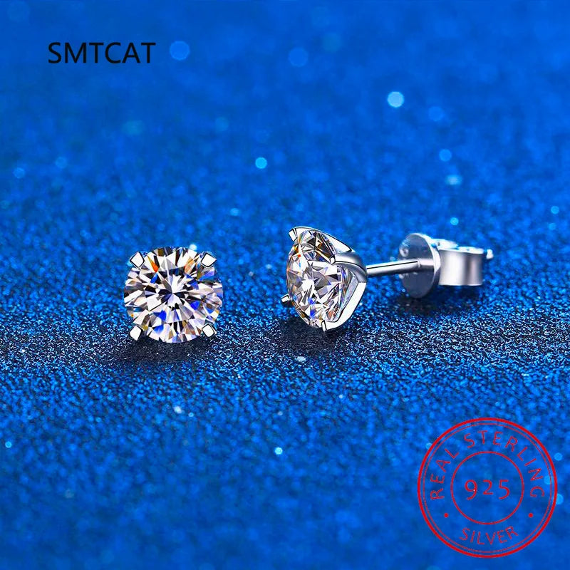 D Color 1CT Moissanite Stud Earrings 925 Sterling Silver Brilliant Round Cut Lab Created Diamond Jewelry Brincos For Women
