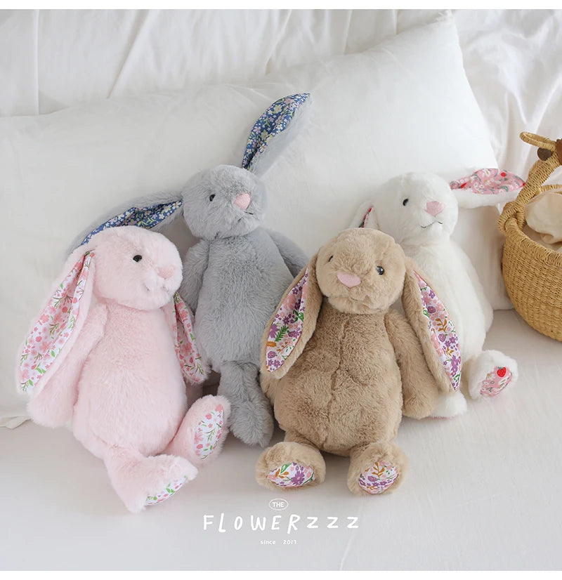 30cm Bonnie Rabbit Floral Ears Plush Toys Cartoon Stuffed Bunny Dolls Children's Room Decor Toy Soft Birthday Gifts For Girl