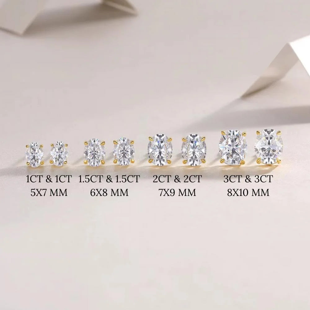 1-4CT Oval Moissanite Stud Earrings for Women Men Certified Lab Grown Diamond Solid 925 Silver Plated 18k Gold Ear Studs Jewelry