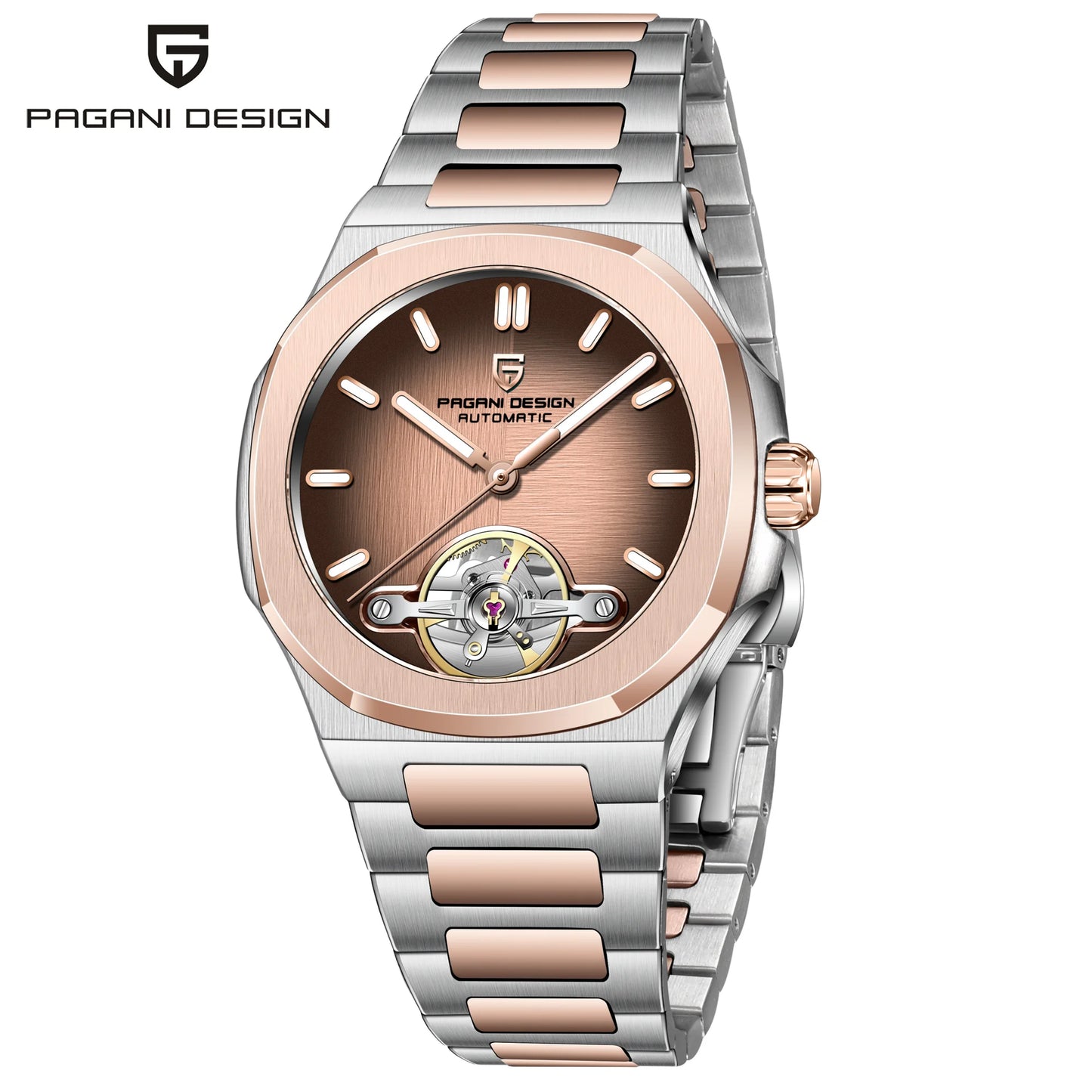 PAGANI DESIGN Men's Watches Rose Gold Skeleton Tourbillon Automatic Watch For Men Stainless steel Fashion Mechanical Wristwatch