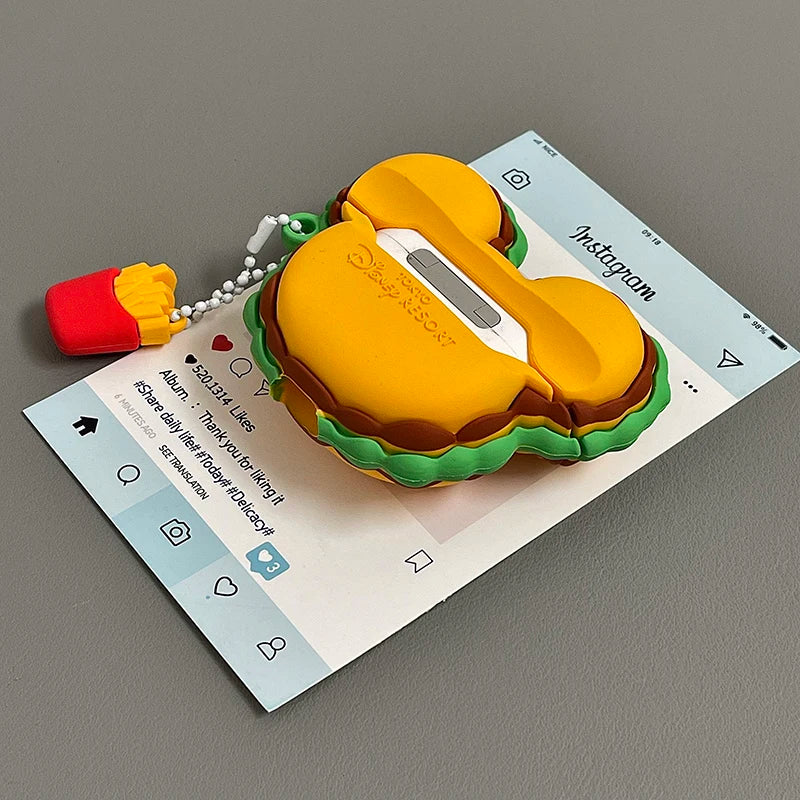 For Airpods 1 2 3 4 Pro Pro 2 Mickey Burger Silicone Earphone Case Accessories Cover
