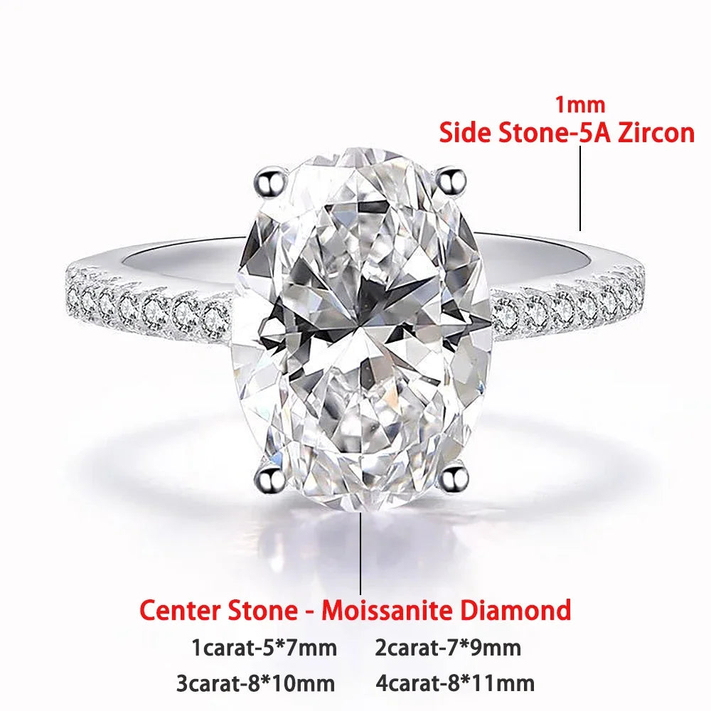 Oval Cut Full Moissanite Engagement Ring for Women S925 Silver1/2/3/4Carat Hidden Halo Diamond Wedding Rings with Certificates