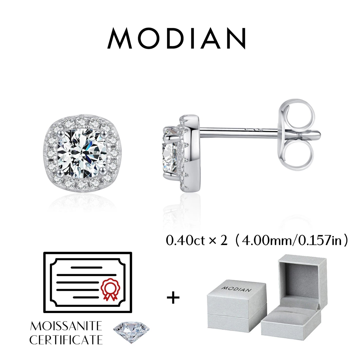MODIAN D Color Moissanite Stud Earrings Brilliant Square Cut Lab Created Diamond 925 Silver Earrings For Women Wedding Jewelry