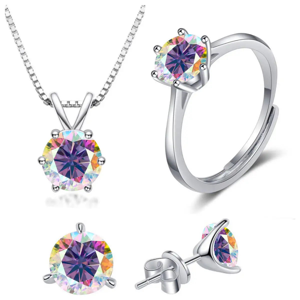 925 Sterling Silver 1CT*4 D Color Moissanite Ring Earring Necklace Set Fine Jewelry Set Elegant Ladies Jewelry For Party Wedding