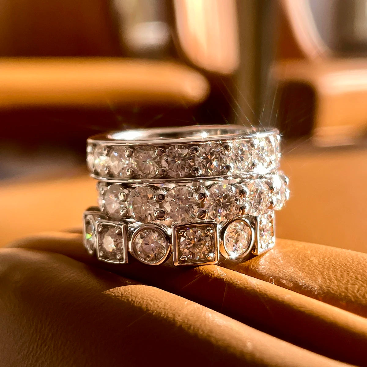 AnuJewel 3.5mm D Color Moissanite Wedding Band Women Ring Gold Plated Silver Eternity Rings For Men Customs Jewelry Wholesale