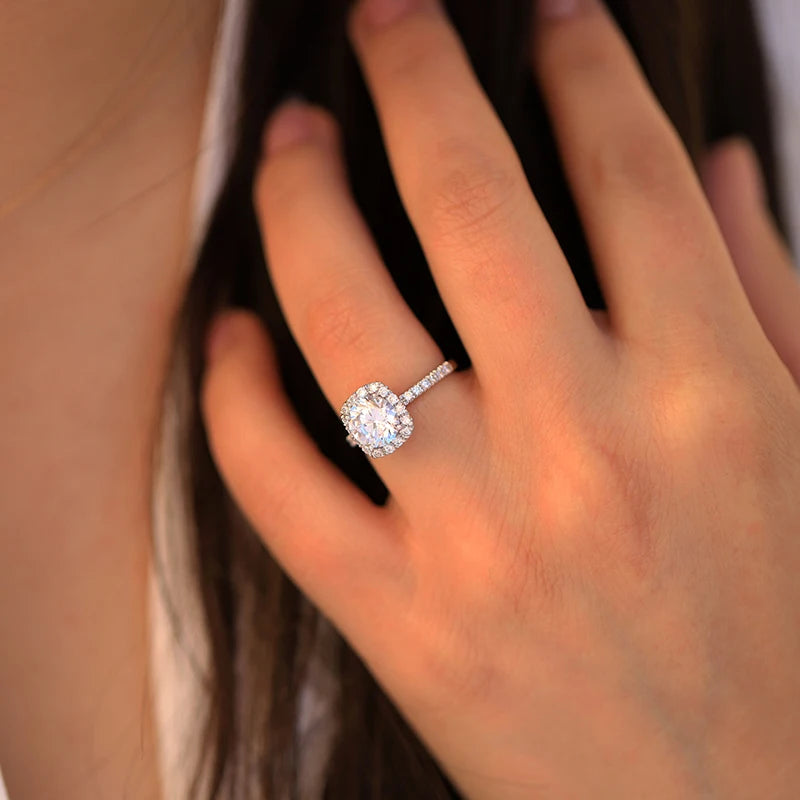 DWJ 0.5-3 Carat D Real Moissanite Diamond Wedding Halo square Rings for Women Original 925 Sterling Silver New in Fine Jewelry