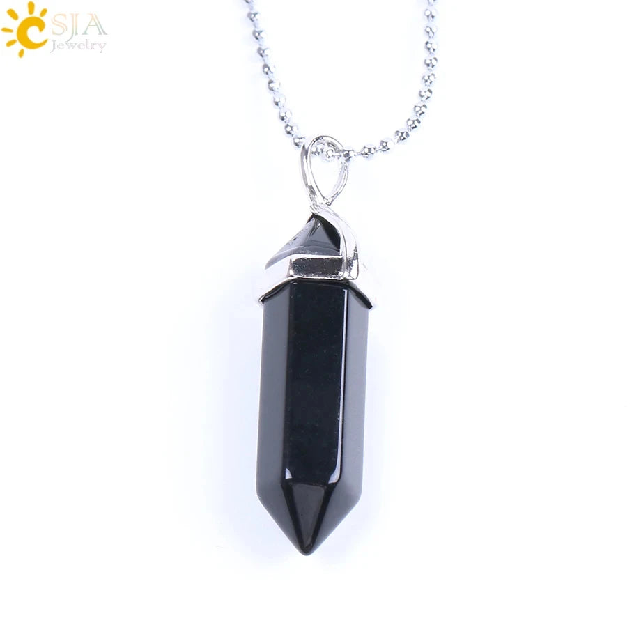 CSJA Hexagonal Bullet Crystal Necklaces Natural Gem Stone Quartz Necklace Pendant Chakra Amethysts Pink Quartz Lapis Lazuli G957