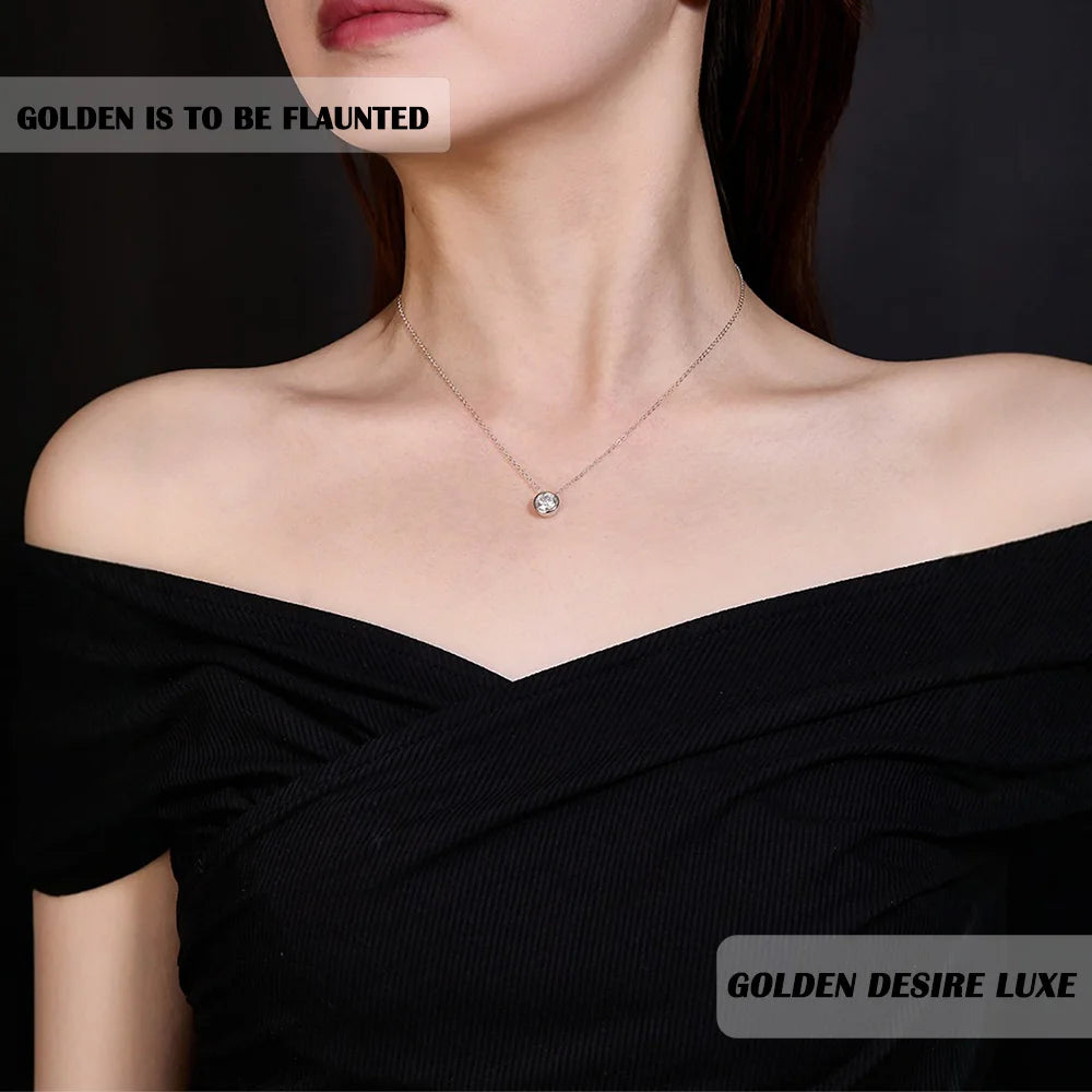 1 Carat Moissanite Necklace Necklace Woman Round Pendant 925 Sterling Silver 18K Gold Plated GRA Certificate