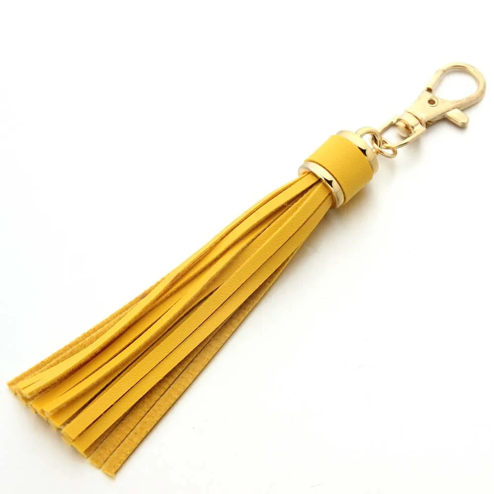 Hot selling copper alloy lobster buckle leather tassel pendant keychain bag accessories for women