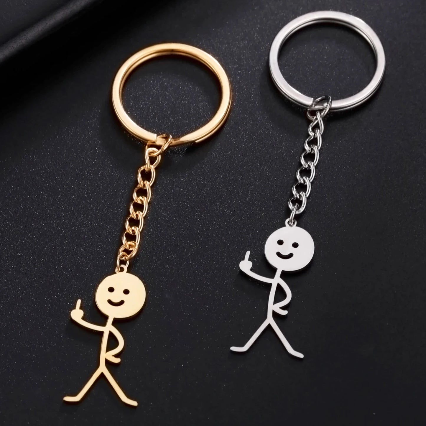 Teamer Funny Middle Finger Stickman Keychain 2025 Cute Trend School Bag Car Key Pendant Couple New Trinket Gift Keyring