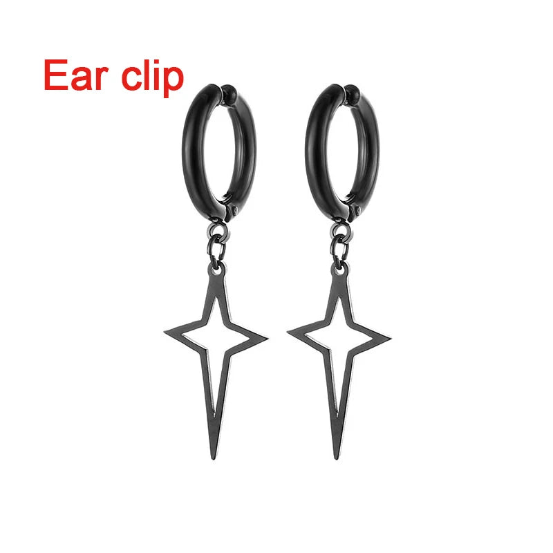 ゴシックステンレススチール中空クロスペンダントイヤークリップ/バックルイヤリング1組。レディース/メンズ用。トレンドのヒップホップパンクイヤリング。