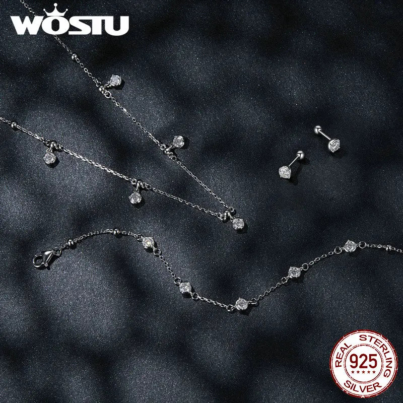 WOSTU 0.5CT Moissanite Bead Chain Necklace For Women 925 Sterling Silver Diamond Cut Starry moissanite Neckalces Party Jewelry