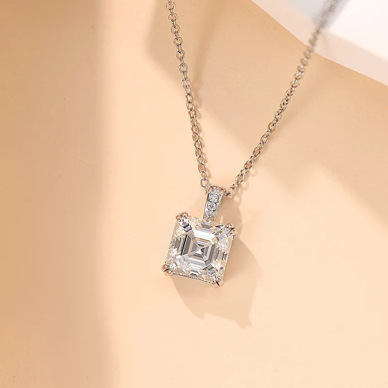 4 Claws 100% 925 Sterling Silver Real 3ct Asscher Moissanite Pendant Necklace for Women Sparkling Party Fine Jewelry Gifts