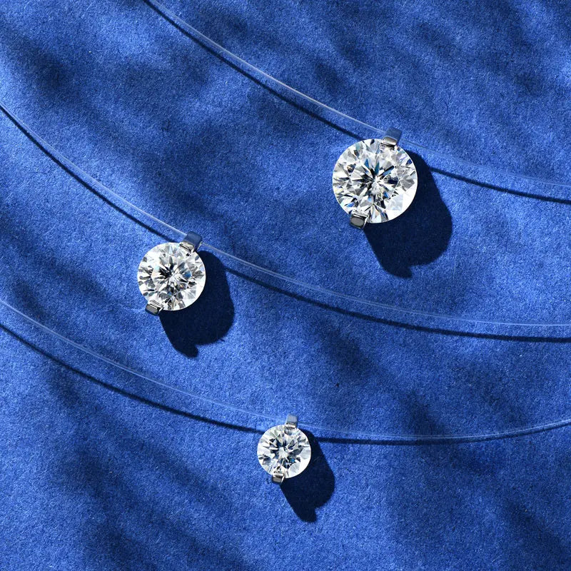 Lnkry 5mm/6.5mm/8mm Solitaire Moissanite Necklaces Transparent Fishing Line Invisible Necklace For Women s925 Silver Chains