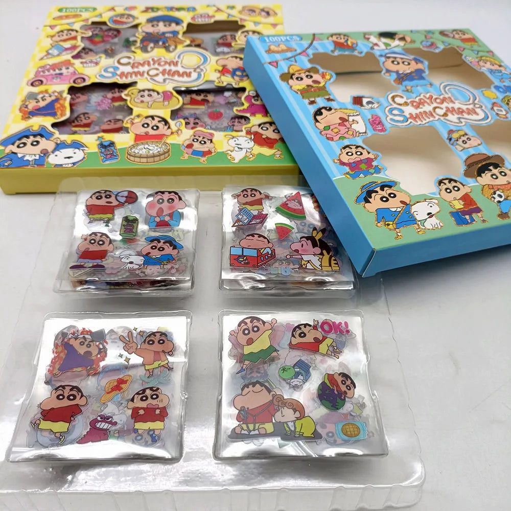 100PCS Crayon Shin-chan Anime Toys Stickers Transparent Applique Computer Skateboard DIY Decoration Accessories Christmas Gifts