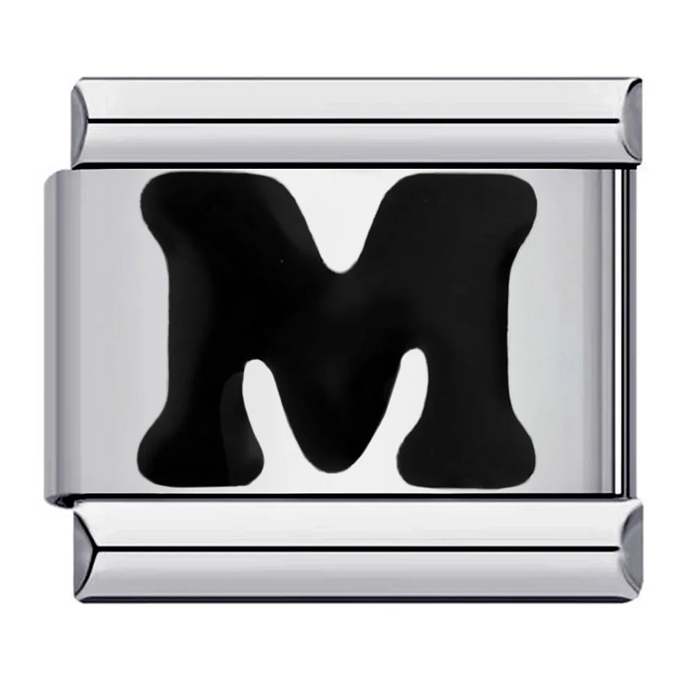 Glaze Black 26 English A-Z Letters Italian Links Charm Fit 9mm Stainless Steel Women Men Bracelet DIY Making 2025 Jewelry