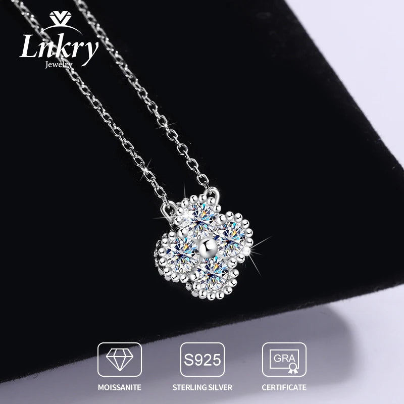 Lnkry 3mm 0.1ct Moissanite Necklace With GRA 925 Sterling Silver Lucky Clover Flower Pendant Necklace For Women 2025 Hot Jewely