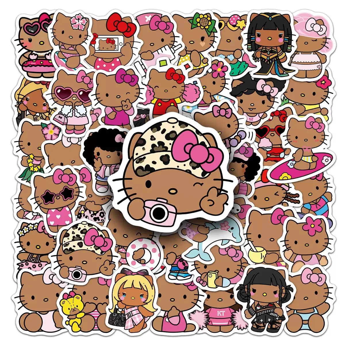 10/50PCS Cartoon Cute Black Skin Hello Kitty Stickers Kawaii Graffiti Decorative Luggage Notebook Waterproof Decal Kids Gift Toy