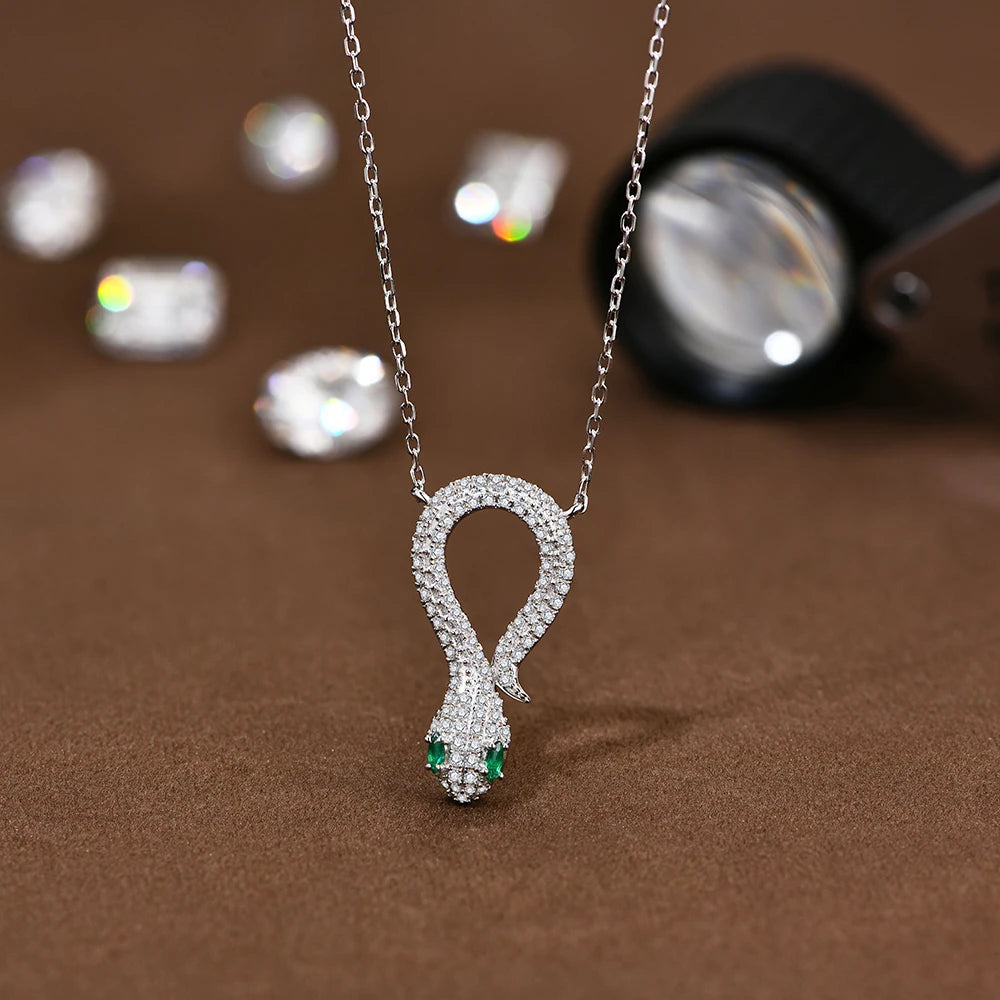 CHARMING Original Snake Moissanite Pendant Necklace Lab Diamond 925 Sterling Silver Luxury Plated Gold Snake Necklace Jewelry