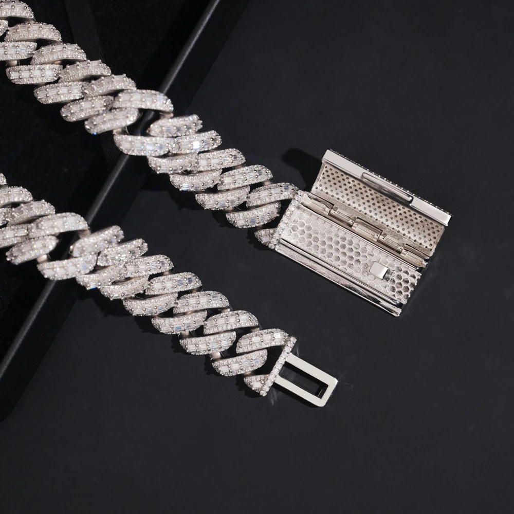 Wong Rain Hip Hop Rock 925 Sterling Silver VVS1 3EX D Real Moissanite Full Diamonds Gems 18 MM Cuban Chain Necklace Fine Jewelry