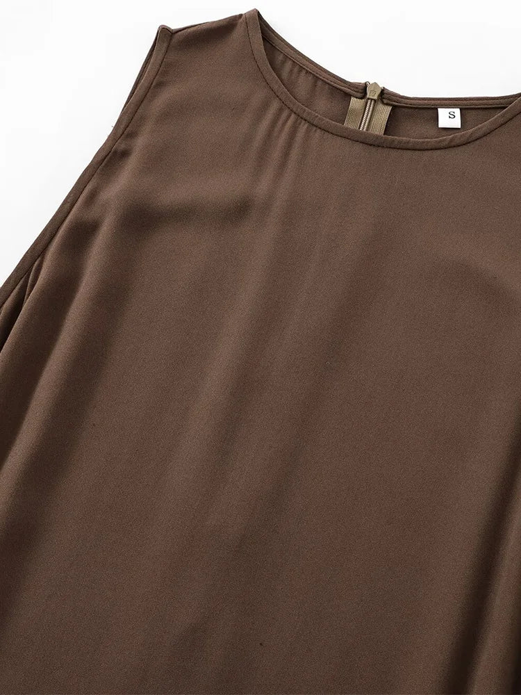 2024 Autumn and Winter New Arrivals Women's Simple Loose Round Neck Sleeveless Vest Long Skirt Midi Dress