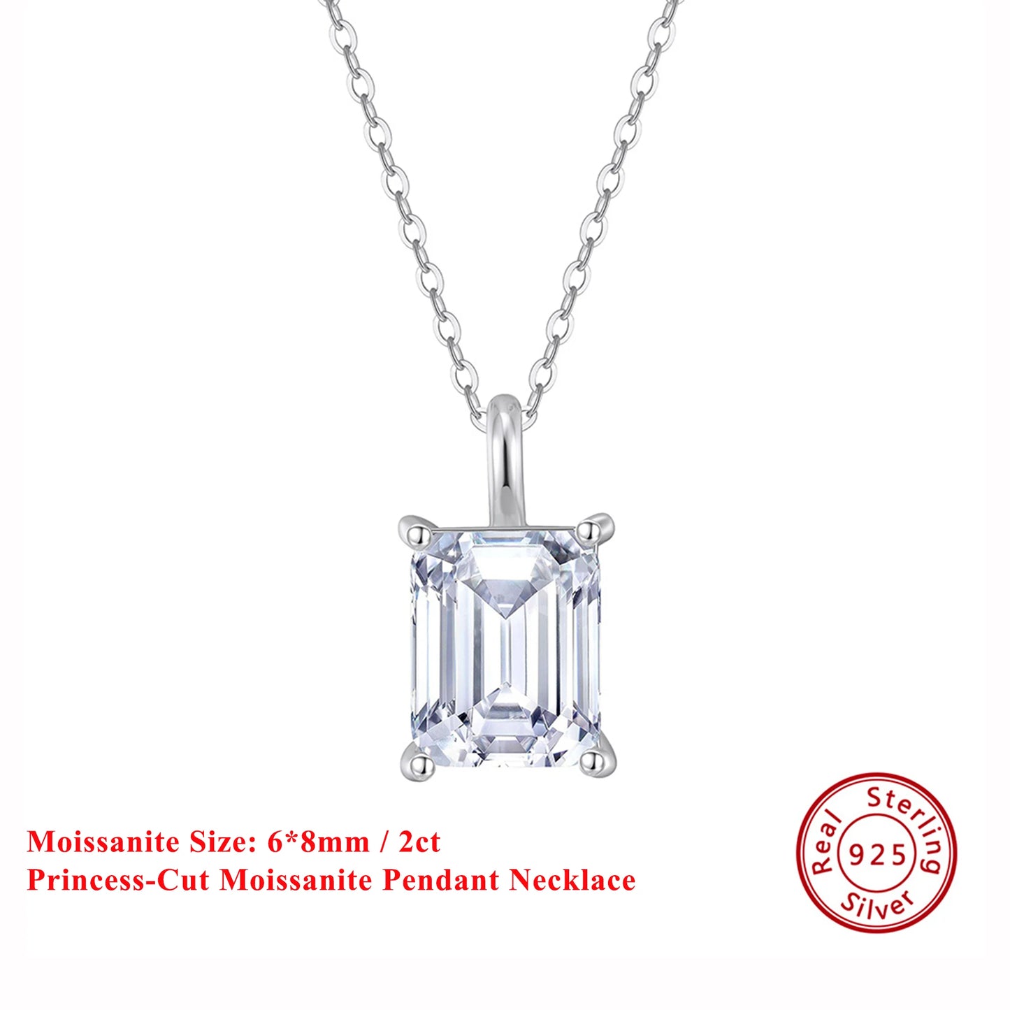 EFFIE QUEEN 925 Sterling Silver Necklace Featuring a Stunning Princess-Cut Moissanite Pendant, Ideal Jewelry for Women MON09
