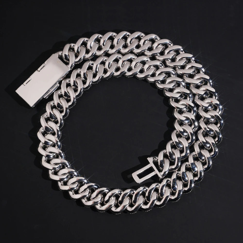 Wong Rain Hip Hop Rock 925 Sterling Silver VVS1 3EX D Real Moissanite Full Diamonds Gems 18 MM Cuban Chain Necklace Fine Jewelry
