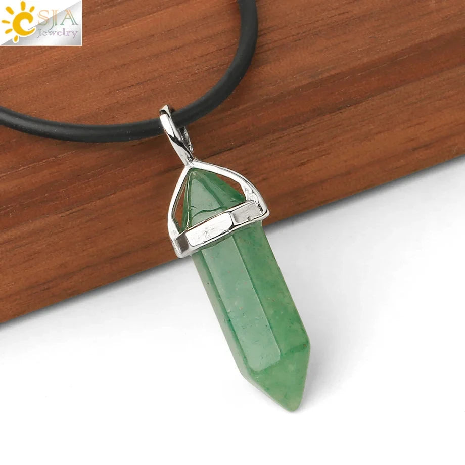 CSJA Hexagonal Bullet Crystal Necklaces Natural Gem Stone Quartz Necklace Pendant Chakra Amethysts Pink Quartz Lapis Lazuli G957