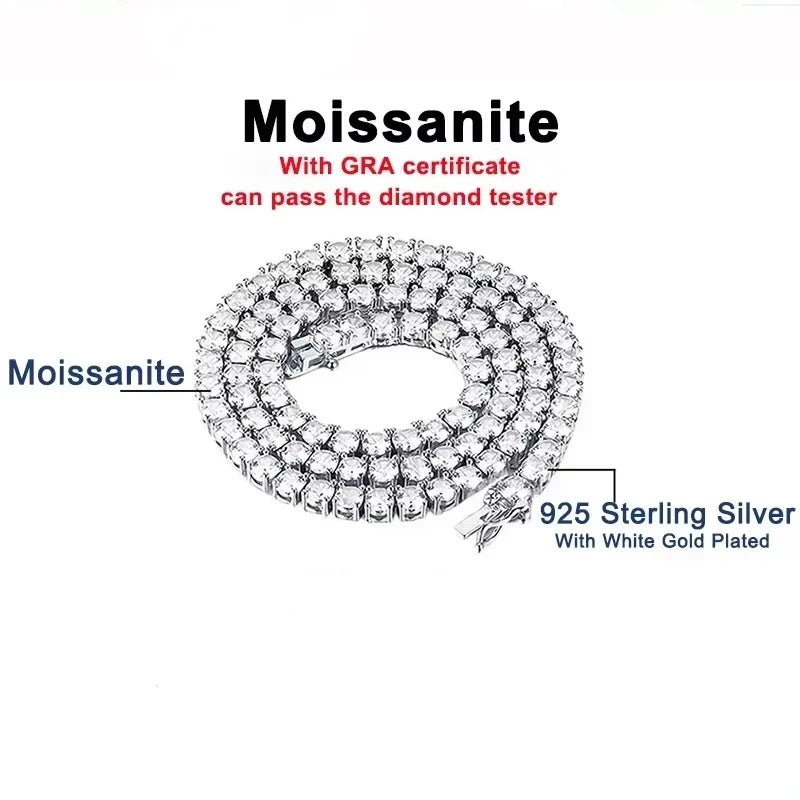2.5-6.5mm Real Moissanite Tennis Necklace For Women Men D Color Lab Diamond S925 Silver Neck Chain Jewelry With GRA Certificate