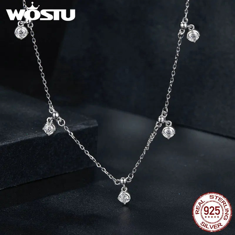 WOSTU 0.5CT Moissanite Bead Chain Necklace For Women 925 Sterling Silver Diamond Cut Starry moissanite Neckalces Party Jewelry