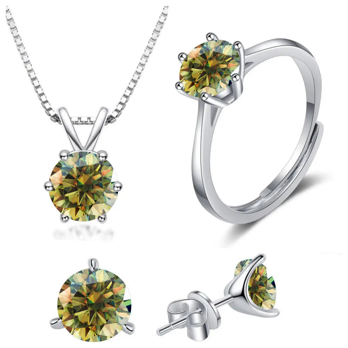 925 Sterling Silver 1CT*4 D Color Moissanite Ring Earring Necklace Set Fine Jewelry Set Elegant Ladies Jewelry For Party Wedding