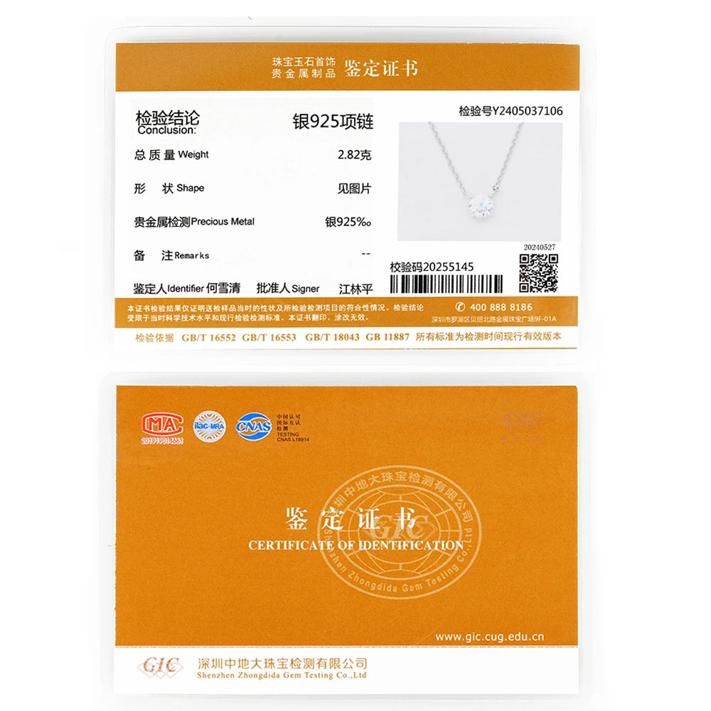 Lnngy 1CT 2CT 3CT Moissanite Pendant Necklace For Women s925 Sterling Silver Solitaire Drop Necklaces Certified Jewelry Gift