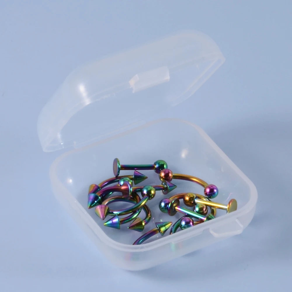 12pcs/Set Surgical Steel Silver Color Gold Plated Black Rainbow Ear Nose Eyebrow Labret Basic Piercing Jewelry Set 8mm