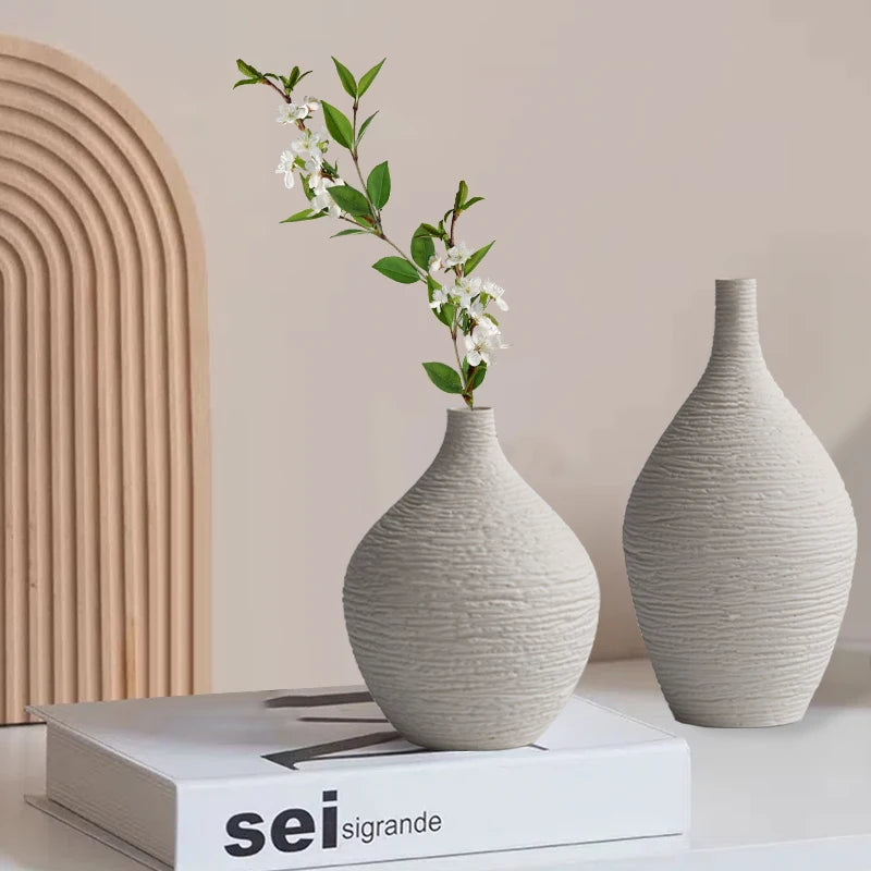 White Ceramic Vase Decoration for Home Nordic Luxury Narrow Mouth Flower Pot Living Room Interior Office Desktop Decor Gift