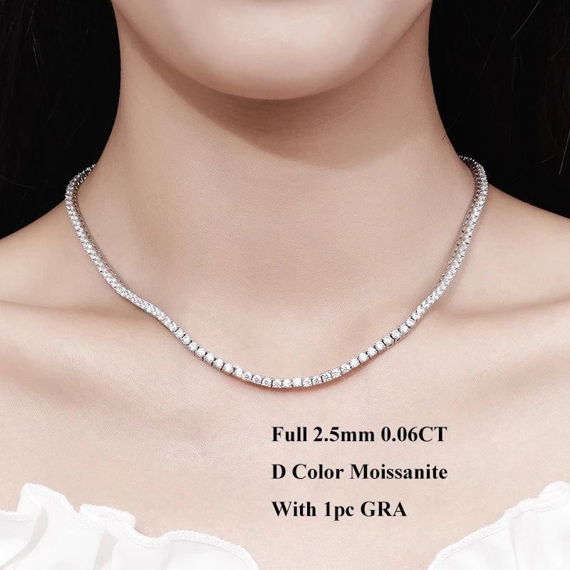 EWYA Real 2-5mm Full D Color Moissanite Tennis Neck Chain Necklace for Woman Man 925 Silver GRA Certified Party Bridal Necklaces