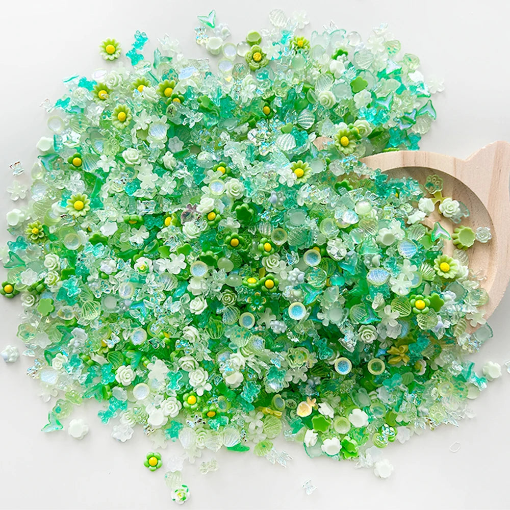 100PCS Random Mixed Strawberry Flowers Nail Charms Sweet Resin Flatback Moon Nail Art Decoration Accessories Manicure DIY