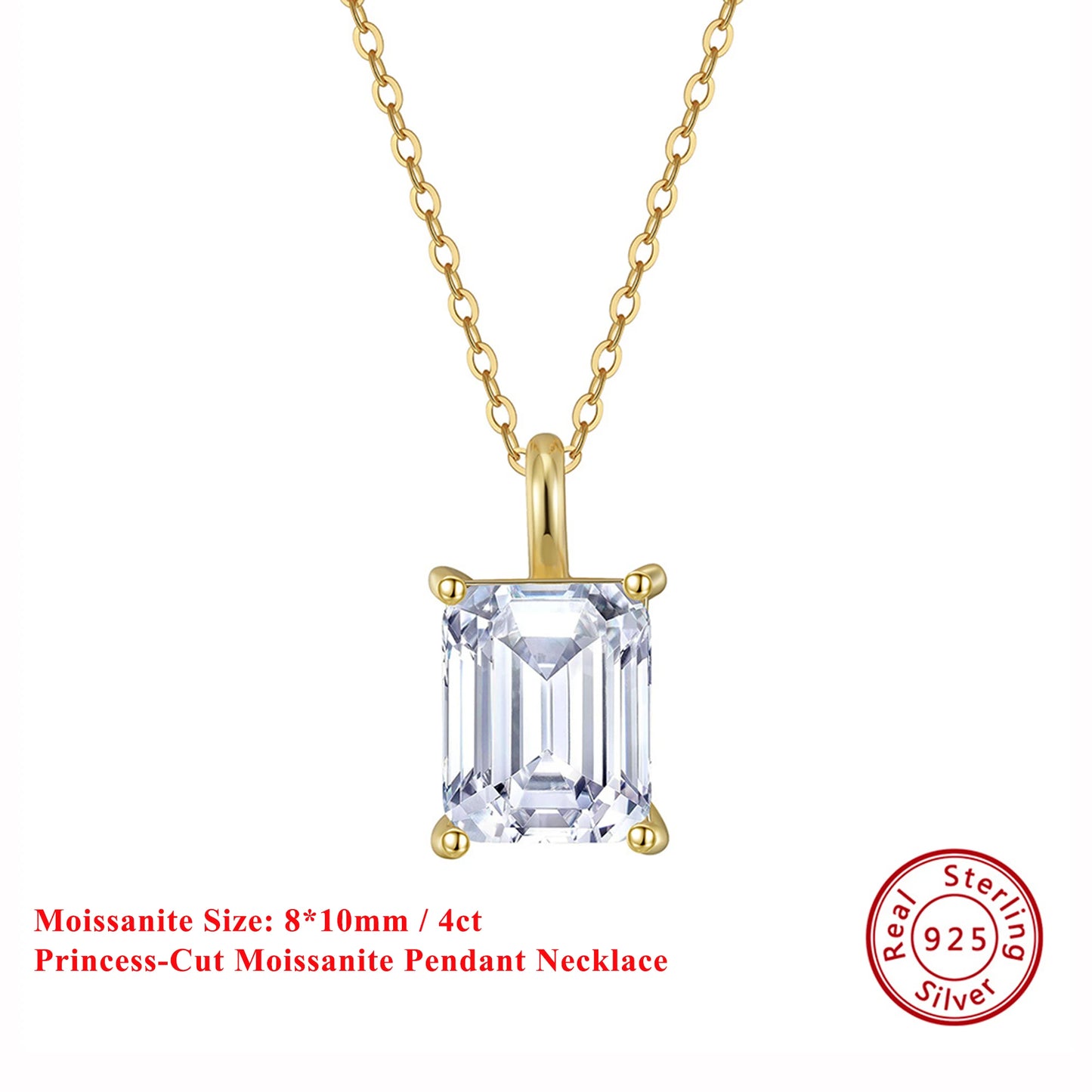 EFFIE QUEEN 925 Sterling Silver Necklace Featuring a Stunning Princess-Cut Moissanite Pendant, Ideal Jewelry for Women MON09