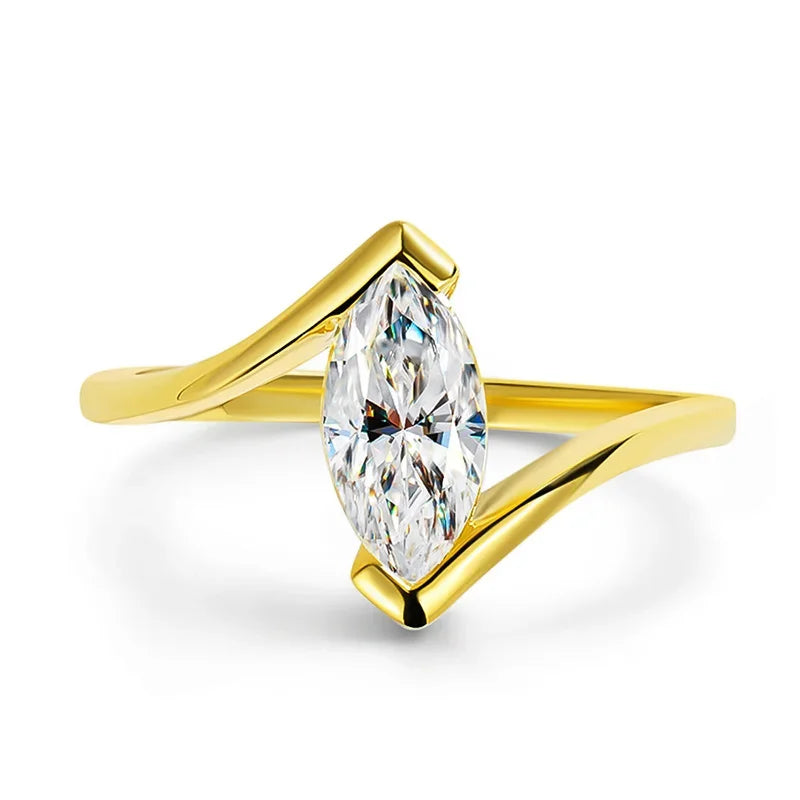 Smyoue 18K Plated 1CT Marquise Cut Moissanite Solitaire Ring for Women 100% 925 Sterling Silver Lab Diamond Weddind Band Bride