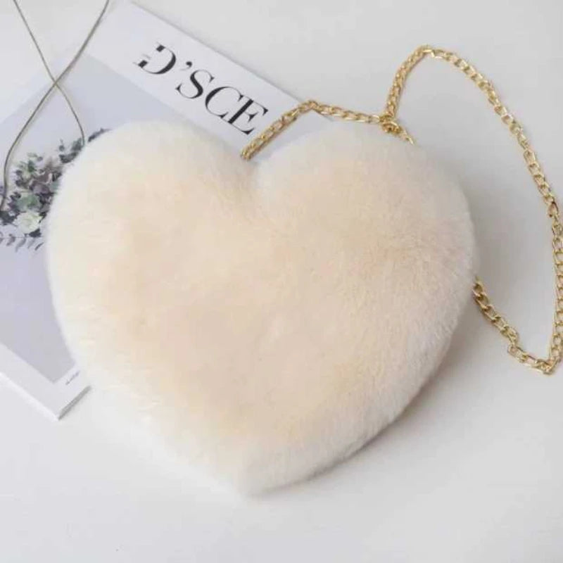 Love Bag New Valentine's Day Chain Plush Heart shaped Bag Female Diagonal Cross Bag Peach Heart shaped Love Small Bag Female