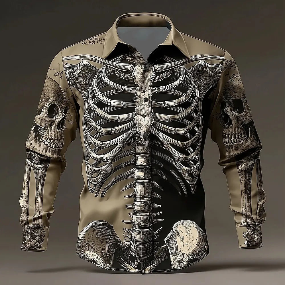 Vintage Distressed Skull Shirt Men Women Retro Long Sleeve Shirt Grunge Style 90s Punk Rock Gothic Top Loose Fit Casual Shirt