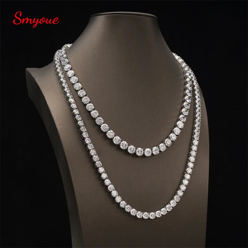 Smyoue 4/5mm Full Moissanite Necklace for Men Women Sparkling Lab Diamond Necklace Tennis Chain 925 Sterling Silver Fine Jewelry