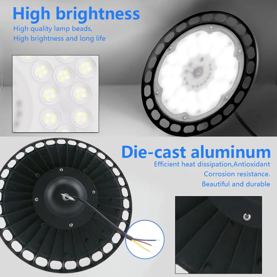 UFO High Bay Light 100W 150W 200W 300W LED Super Bright Waterproof Commercial Industrial Market Warehouse Garage Workshop Lamps