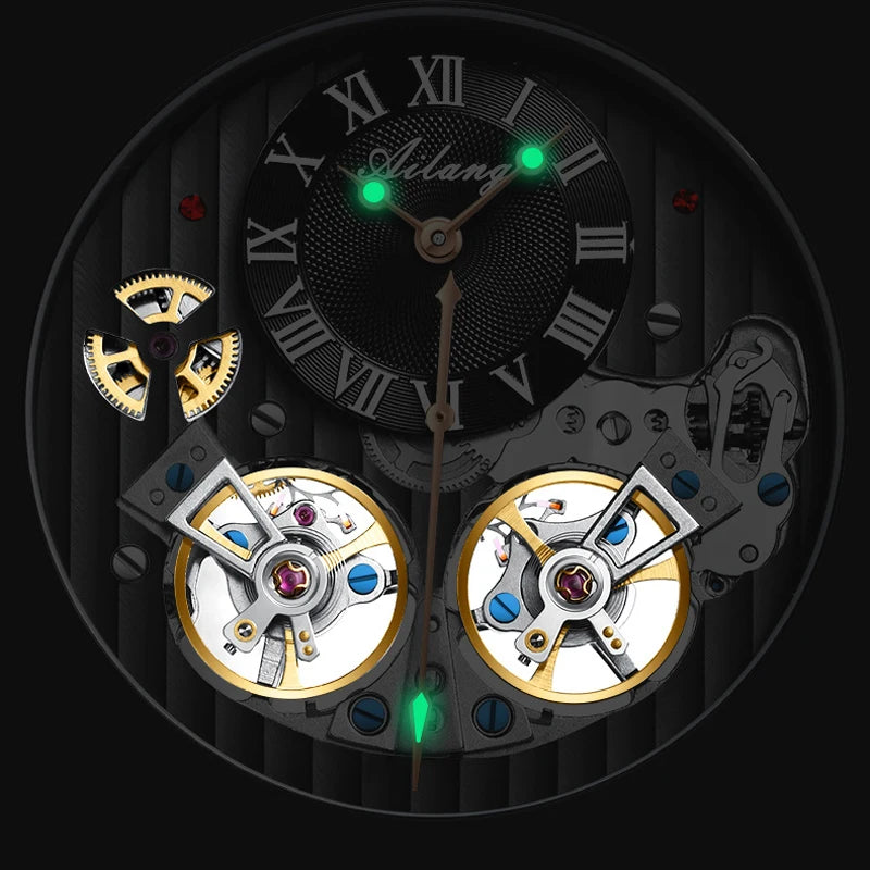 AILANG Double Tourbillon Men Watches Leather Wrist Mechanical Watches Automatic Flying Tourbillon Watches Waterproof Relogio