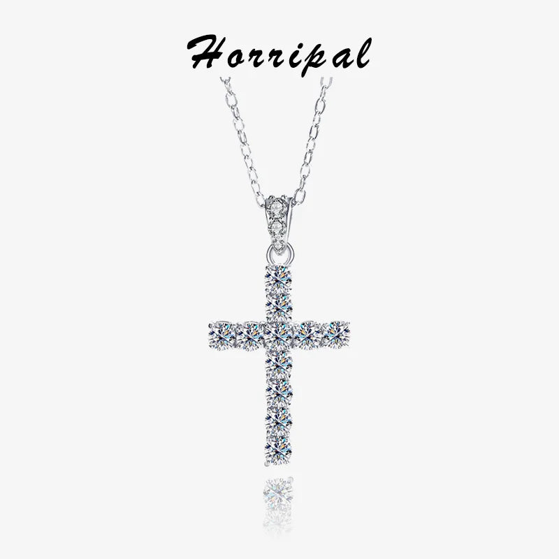 Cross Pendant Necklace for Women D VVS1 Moissanite Pass Diamond Test 100% Sterling Silver Plated 18K White Gold Classic Jewelry