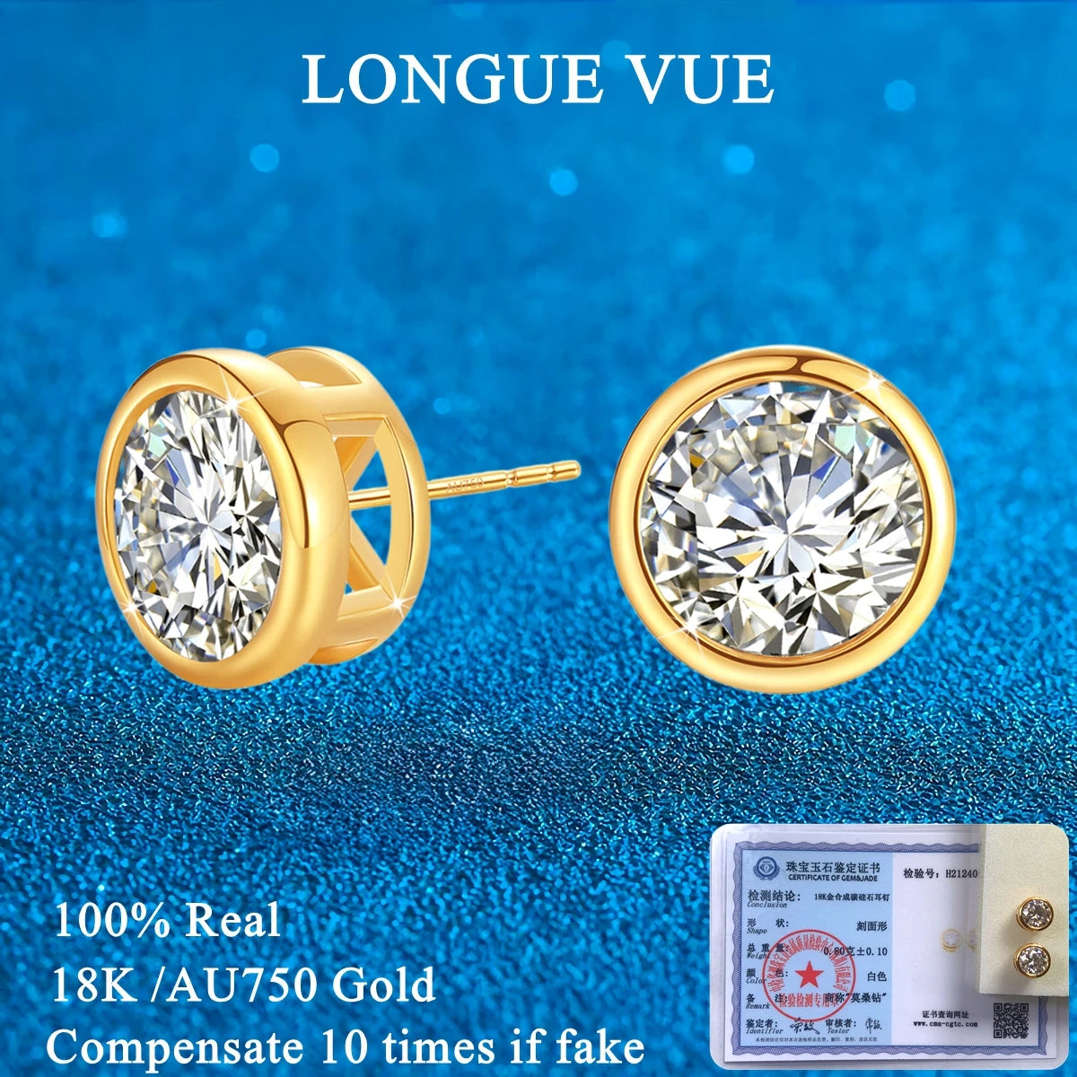 Real 18K Gold AU750 D Color Moissanite Stud Earrings for Women Men Lab Grown Diamond Ear Studs Fine Jewelry Valentine's Gift