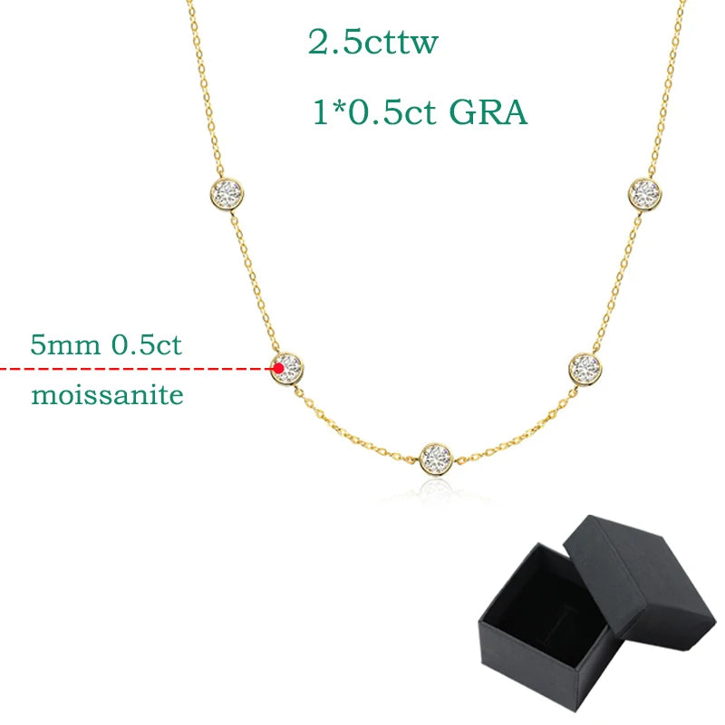 Smyoue Bubble Each 5mm All Moissnaite Necklaces for Women Luxury Female Neck Chain 100% Sterling Silver S925 Fine Jewelry GRA