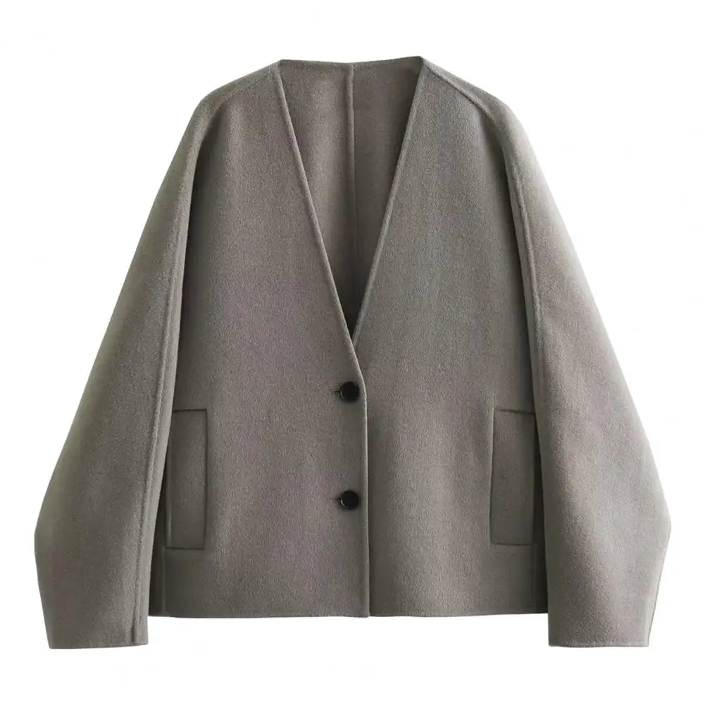 Women Vintage Blends Fit Coat Fashion Loose Double Breasted Long Sleeve Pockets Female Jackets Chic Lady Commuter Coats