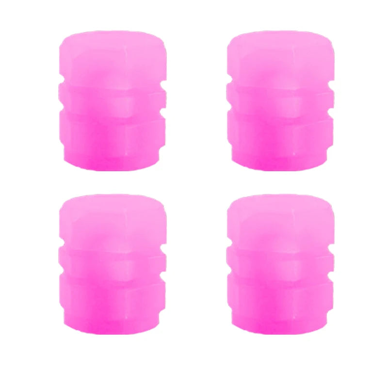 4 Universal Fluorescent Luminous Tire Valve Stem Covers Car Tire Valve Cap Green /Yellow/Blue/Red Fluorescent Powder